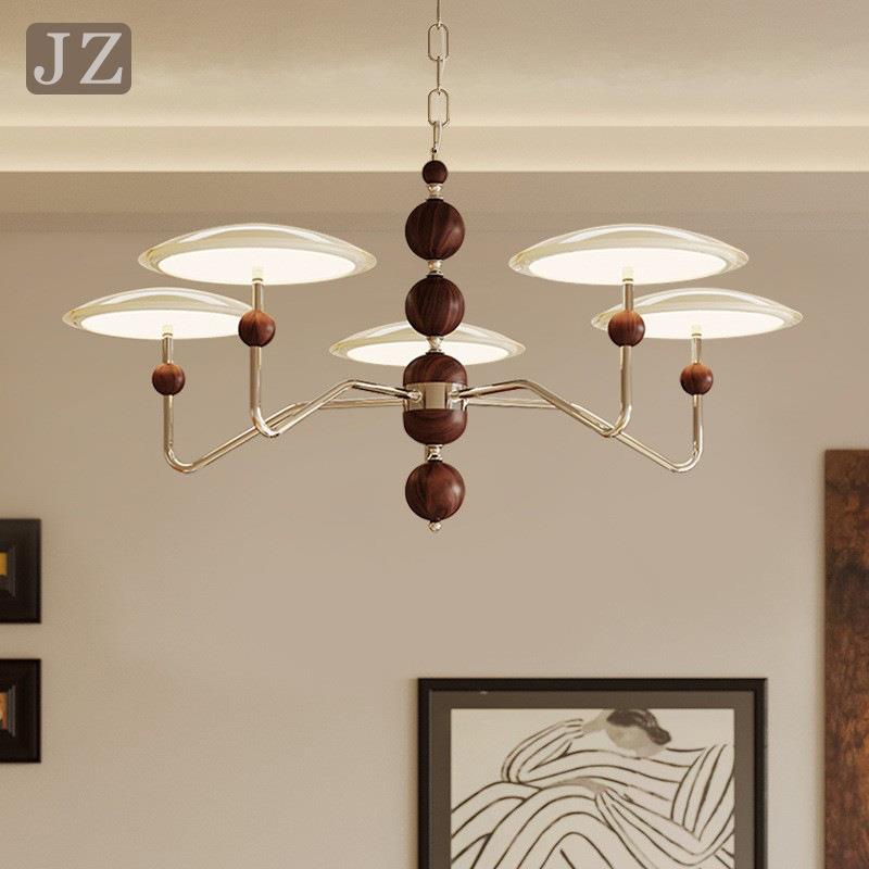 法式奶油风客厅吊灯中古星轨吊链大厅普瑞护眼主灯木纹餐厅卧室灯