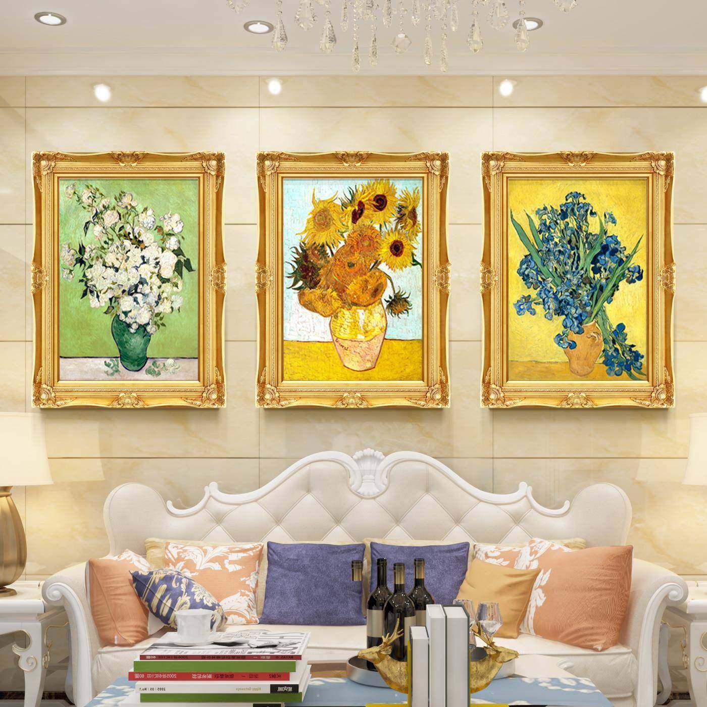 欧式客厅装饰画花卉油画沙发背景壁画美式挂画梵高向日葵画