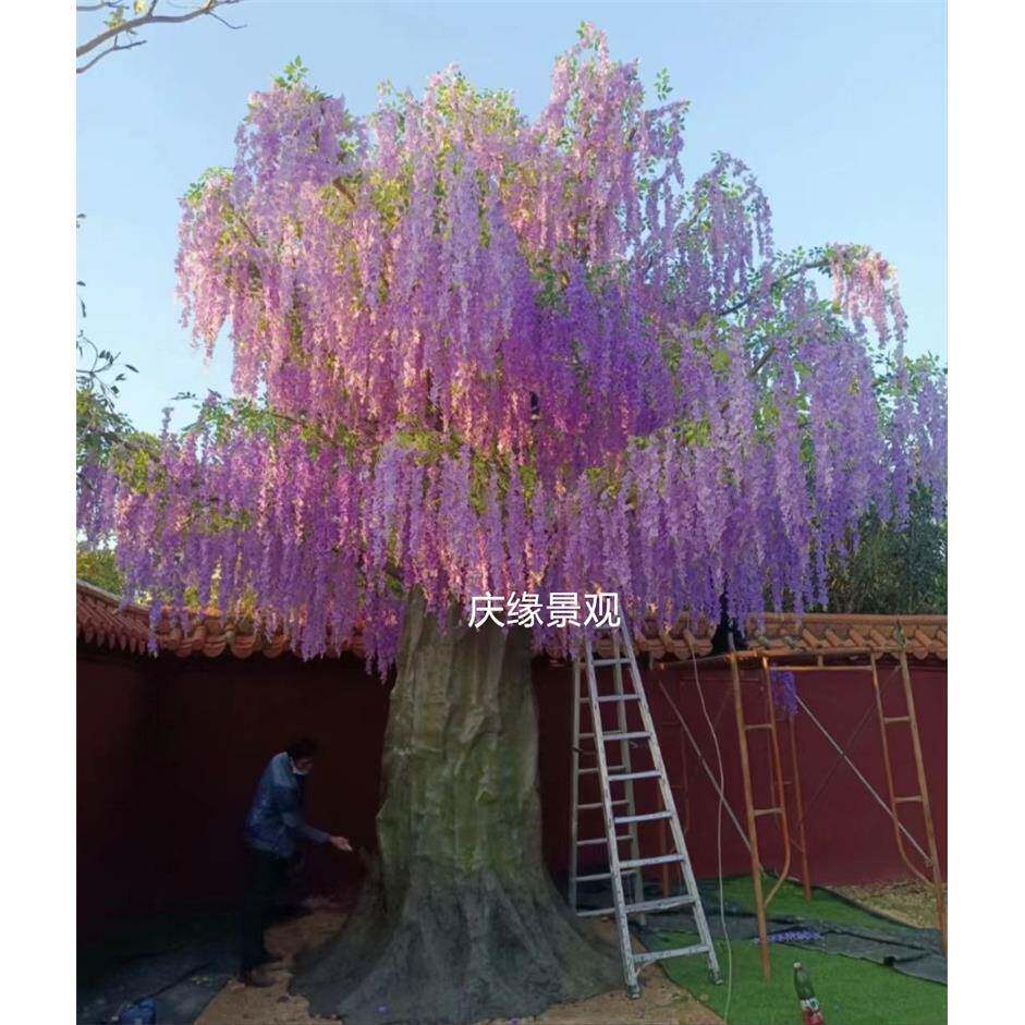仿真紫藤花树假树落地花艺室内外盆栽软装造景公园广场商场工程街