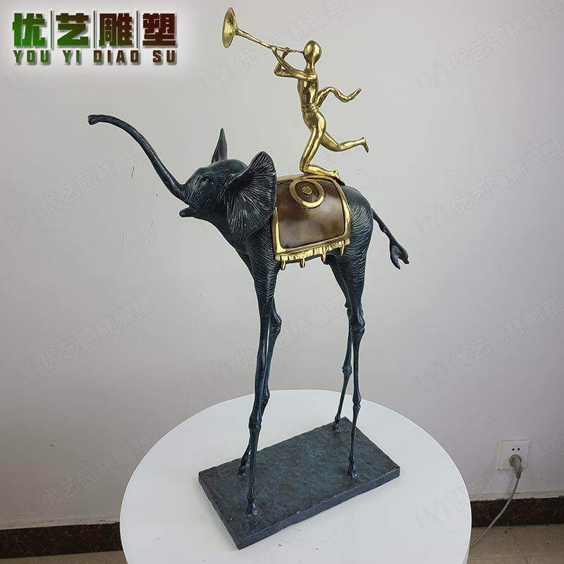 铜抽象音乐人骑大象雕塑现货供应销售铸铜铜动物工艺品摆件