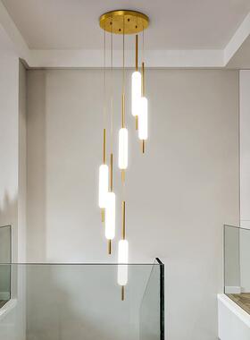 长条吊灯客厅创意loft线形玻璃白色后现代别墅复式挑空轻奢楼梯灯