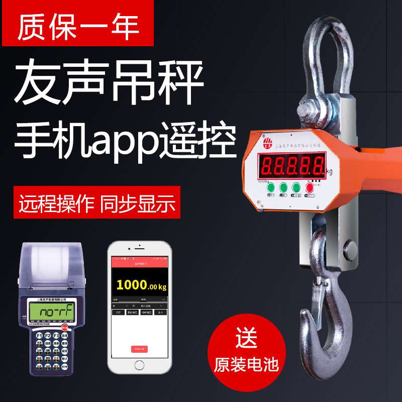 友声电子吊秤5吨3吨2吨10吨挂钩秤无线打印行车吊钩称5t吊磅一吨
