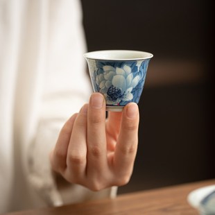 臻仙陶瓷青花瓷釉里红主人杯功夫茶具小茶杯个人杯单杯高档品茗杯