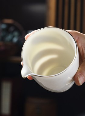 德化羊脂玉白色带把茶海公道杯分茶器茶漏过滤网陶瓷茶具配件