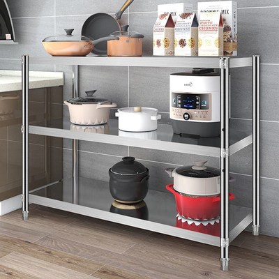 多层货架不锈钢置物架家用三层厨房微波炉烤箱收纳卫生间客厅落地