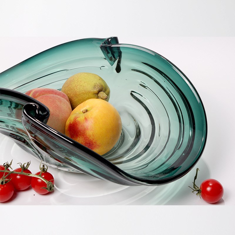 现代轻奢绿色果盘家居摆件软装样板房工艺品客厅餐桌玻璃果盘装饰