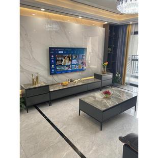 轻奢亮光岩板茶几电视柜组合简约小户型家用客厅现代方形储物茶桌