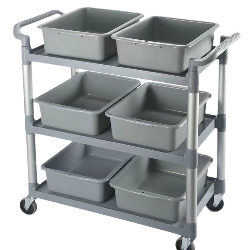 餐厅酒店三层大号餐车多功能移动加厚塑料收碗送餐小推车工厂直销