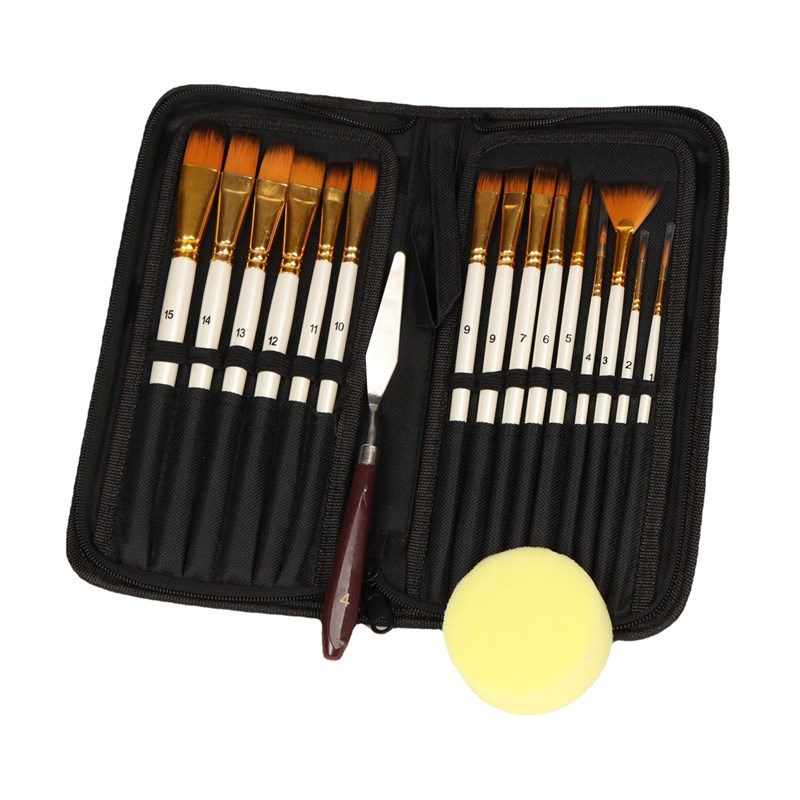 15支装棕色杆尼龙毛水粉水彩油画笔套装美术学生画笔