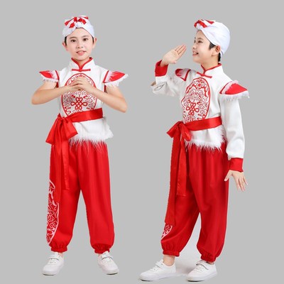 六一新款儿童安塞腰鼓服装陕北风陕西民歌演出服中小学秧歌舞服装