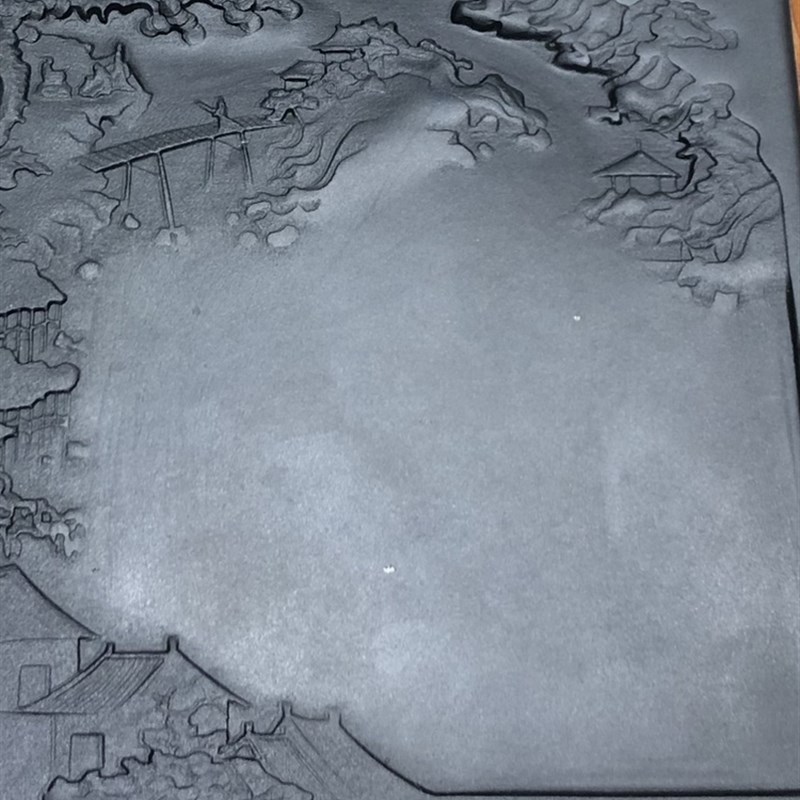 精品歙砚天然原石材黑龙潭石长方刻花山水砚婺源文房四宝书法用品