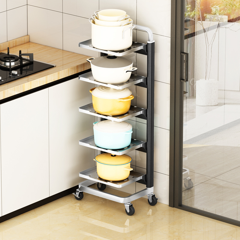 厨房锅架置物架多层落地式不锈钢炒锅架子放锅架锅具收纳架可调节
