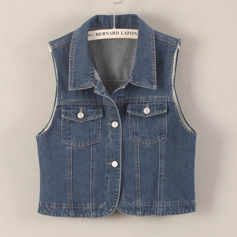 牛仔马甲女短款复古背心春秋2025夏薄新款无袖外套外搭连衣裙深蓝