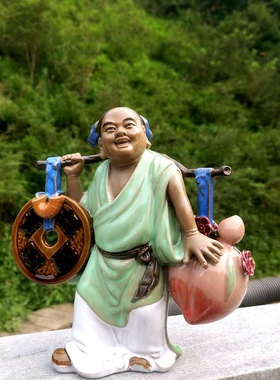 中式风装饰品 招财进宝摆件 乔迁新居礼物 招财童子 石湾岭南风格