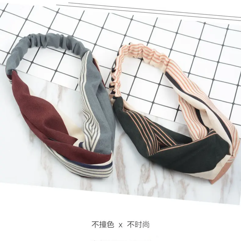 春季新款韩国头饰发饰发箍头带 韩版田园布艺碎花交叉松紧发带