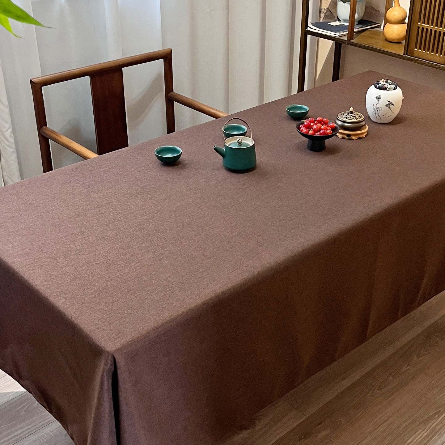 宋式美学桌布深色防水茶室加大会议室棉麻桌布禅意书桌纯色可定制