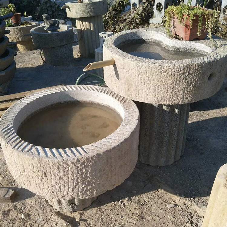 磨盘创意流水摆件 特色老石槽别墅花园旧石器流水石盆组合摆件