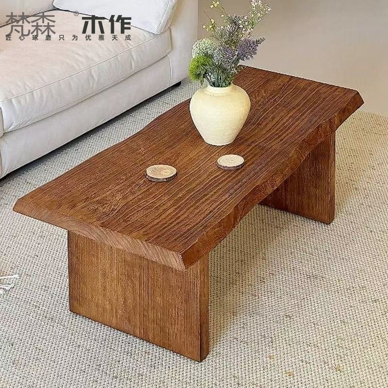 复古实木茶几异形原木做旧茶台桌