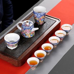 家用简约现代杯子6只装 景德镇茶具套装 功夫小茶杯盖碗茶壶泡茶器