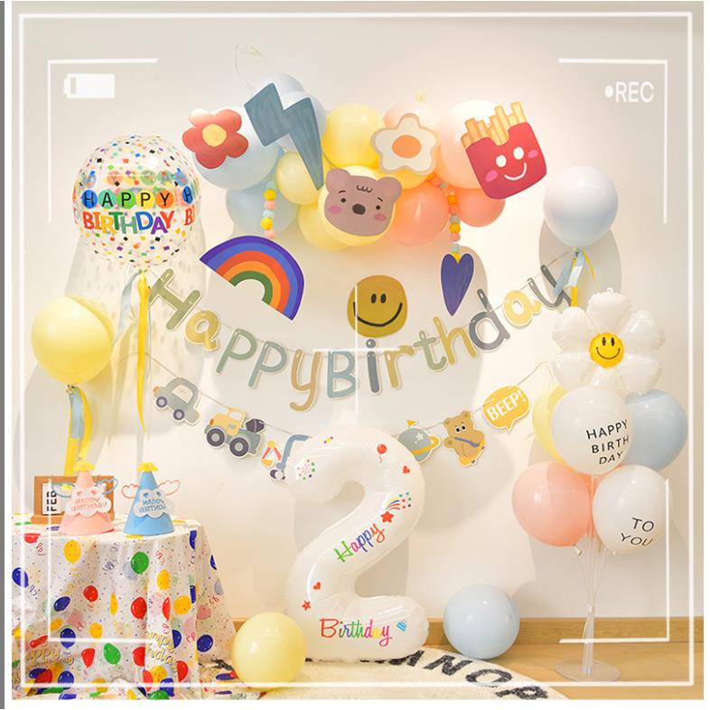 INS风儿童生日百天装饰场景布置宝宝周岁抓周男孩女孩气球2岁派对