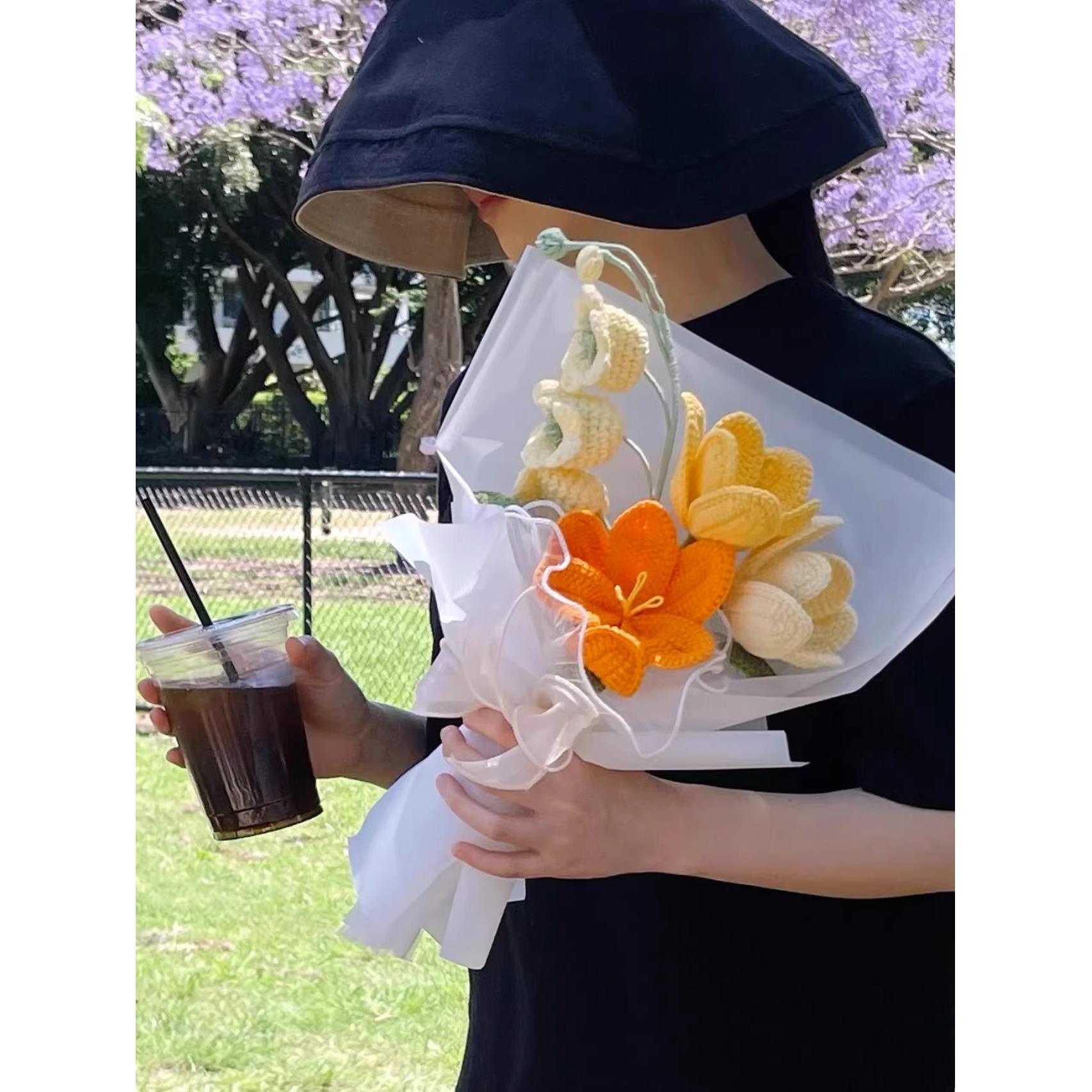 毛线手工编织郁金香花束diy材料包成品仿真花520情人节送女友礼物