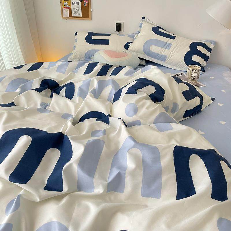北欧ins小清新蓝色字母四件套学生被套罩床单宿舍三件套4简约床品