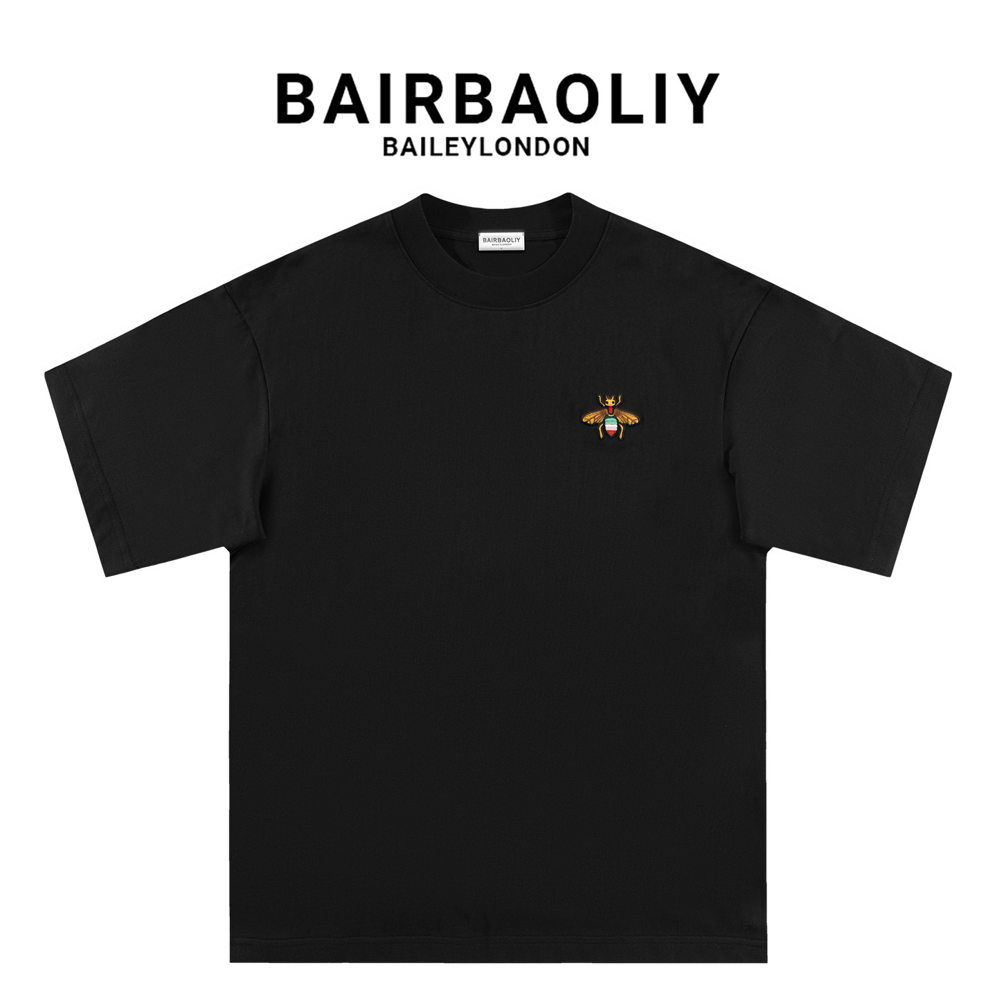 BAIRBAOLIY重磅高级感纯棉蜜蜂刺绣条纹短袖T恤宽松潮牌休闲上衣