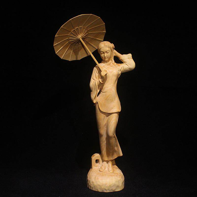 黄杨木雕烟花三月美女摆件家居装饰人物文玩摆件直销