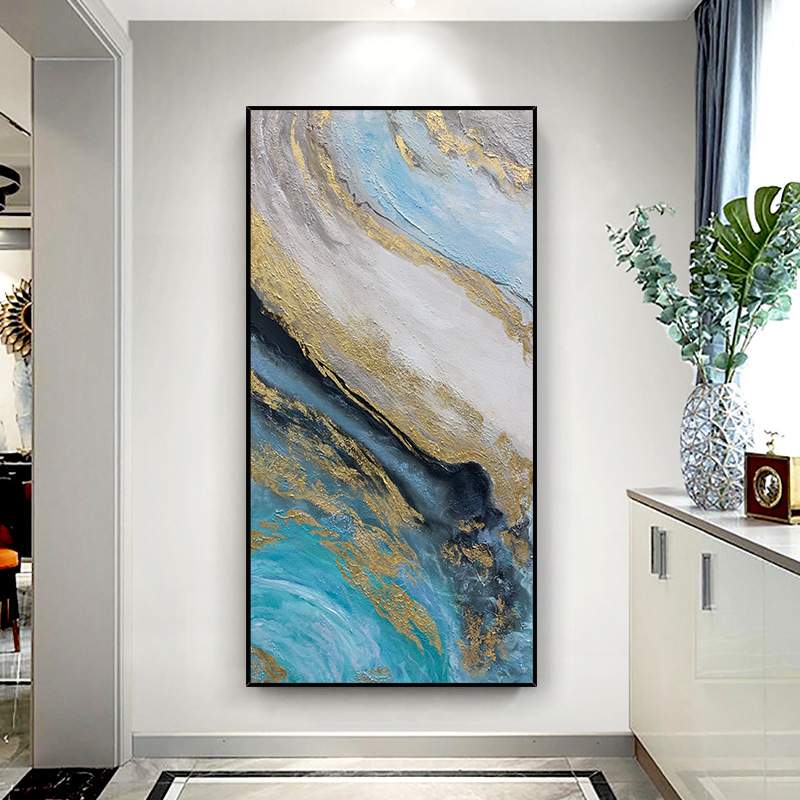 玄关入户挂画金色抽象纯手绘油画客厅沙发背景装饰画别墅餐厅壁画图片