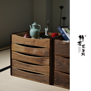 持茗本来实木多层牙科柜茶具收纳茶室柜茶柜可移动储物柜原木抽屉