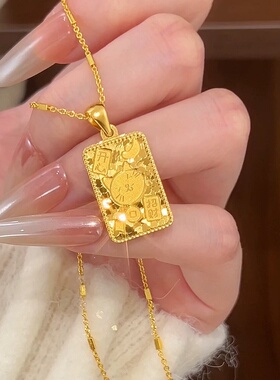 卡纯诗仿金沙金黄金色招财猫碎冰冰无事牌吊坠项链毛衣链女锁骨链