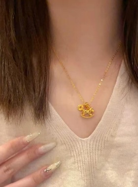 卡纯诗仿金沙金黄金色碎碎冰小马吊坠项链毛衣链女轻奢锁骨链轻奢