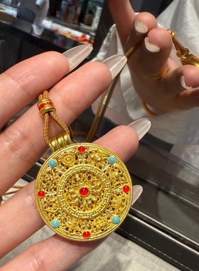 卡纯诗金店同款沙金仿真金福禄双全八宝罗盘吊坠女新款项链新中式