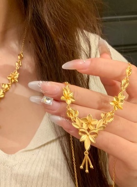 卡纯诗金店同款沙金繁花似锦流苏项链幸福之花婚嫁套链女士吊坠