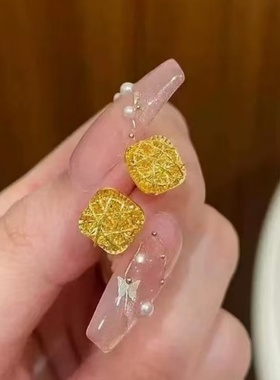 卡纯诗情人节花丝小方糖耳钉黄金色指环百搭高级感耳钉项链轻奢