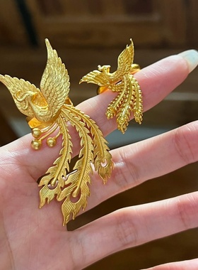 金店同款沙金仿真金凤舞九天吊坠项链孔雀锁骨链结婚仿三金戒指