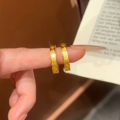 卡纯诗沙金仿真黄金色招财吉言戒指女小众精致高级感指环实心古法
