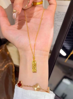 卡纯诗仿真金黄金色沙金四方来财碎冰冰吊坠项链女锁骨链财来运转