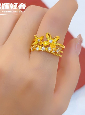 古法沙金点钻花丝桂花戒指