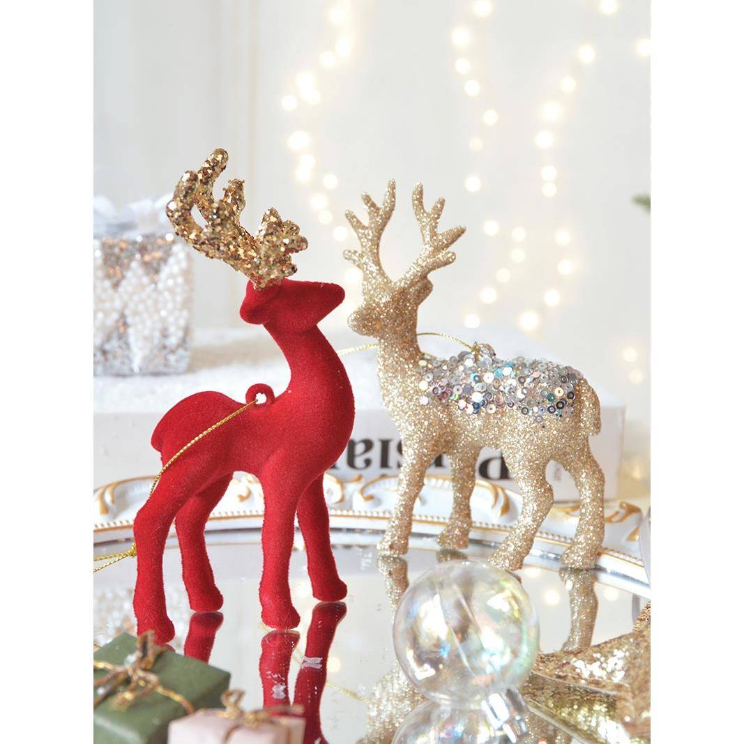 Swanlace红色植绒圣诞鹿挂件亮片鎏金圣诞树挂饰圣诞节装饰品摆件