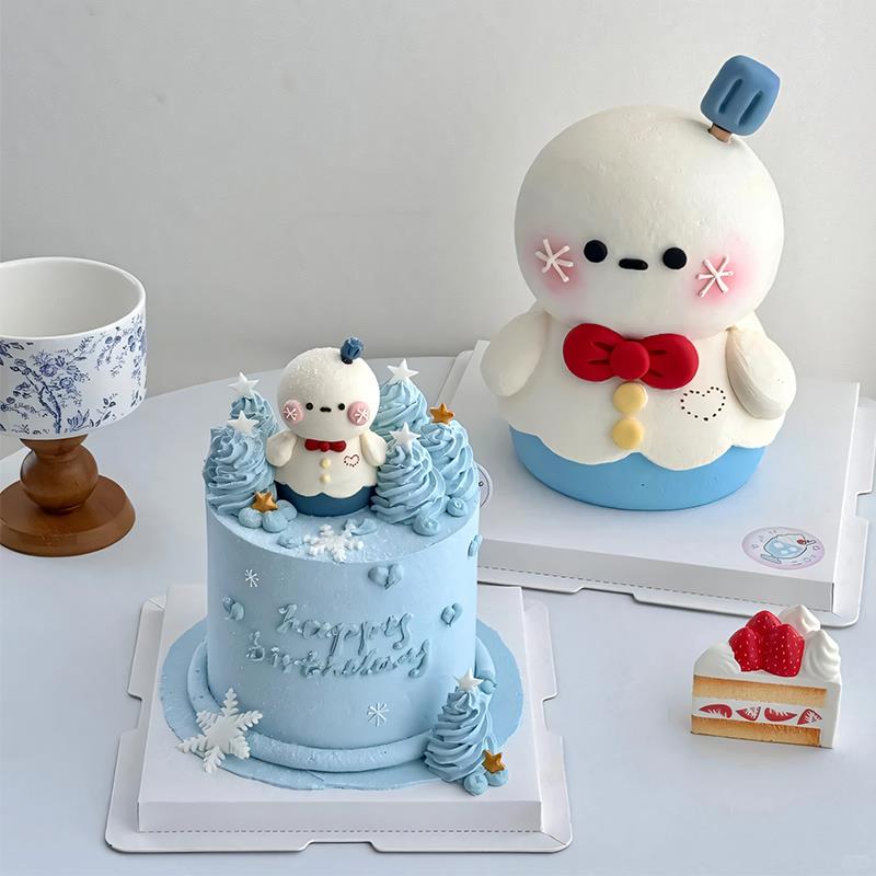 网红恋与深空黎深雪人蛋糕装饰软胶摆件小雪花二次元圣诞生日配件