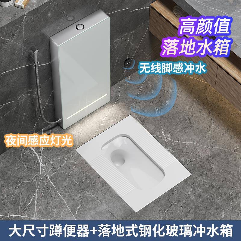 MEIYE大尺寸蹲便器落地冲水箱带感应灯光脚感冲水卫生间蹲坑陶瓷