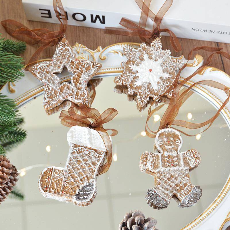 树脂材质SwanLace复古饼干造型姜饼人雪花星星圣诞树装饰挂饰挂件
