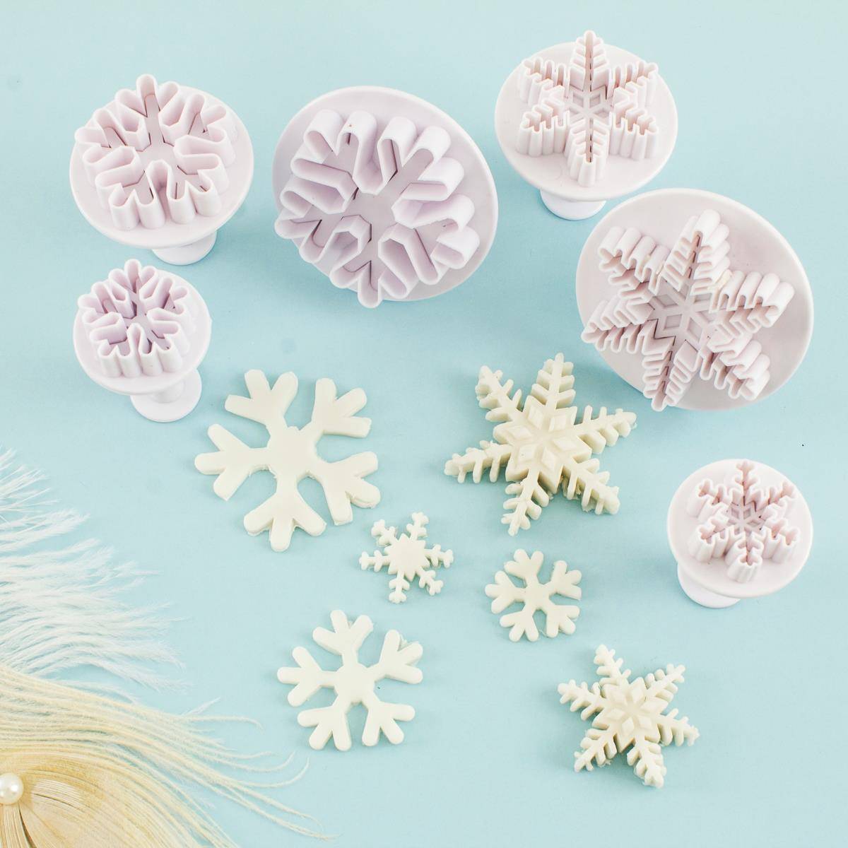 雪花翻糖模具圣诞节弹簧压模饼干切模蛋糕硅胶雪花模具装饰雪花模
