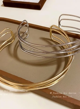 欧美交叉多层项圈简约金属风个性项链小众冷淡风气质项饰