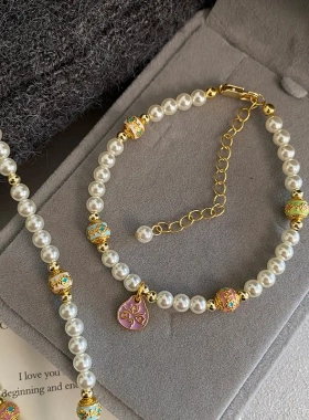 设计珠项链轻奢小众高级感锁骨链珐琅彩绘滴釉吊坠毛衣链