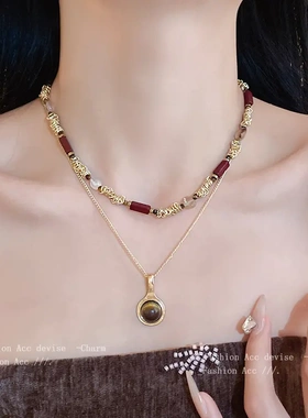 美拉德缠绕人造石吊坠项链秋冬高级感独特锁骨链个性时尚项饰