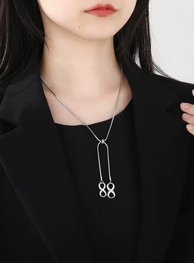 欧美饰品 时尚女士钛钢方形蛇骨链穷符号吊坠可抽拉式项链