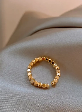 真金电镀八方来财小金砖戒指女ins小众设计轻奢高级感开口食指戒