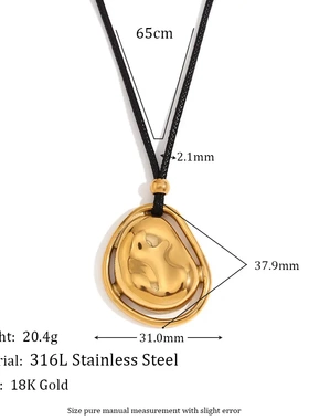 欧美小众创意气质爆款项坠不锈钢镀18k金双层陨石石头吊坠项链女